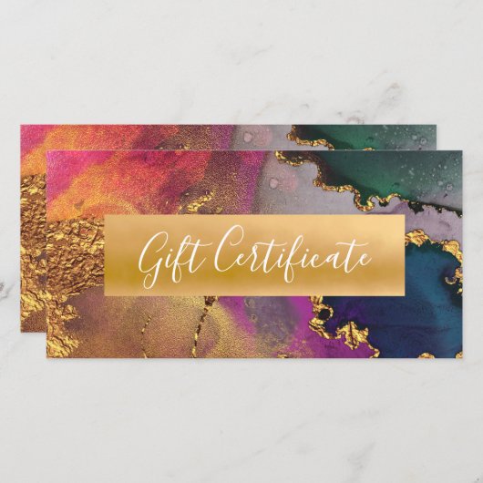 紫の金ゴールドグリーンブルー水色ギフト証明書 (正面/裏面)