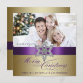 紫の金ゴールドシルバーメリークリスマス挨拶 シーズンカード (正面/裏面)