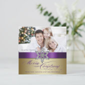 紫の金ゴールドシルバーメリークリスマス挨拶 シーズンカード (スタンド正面)