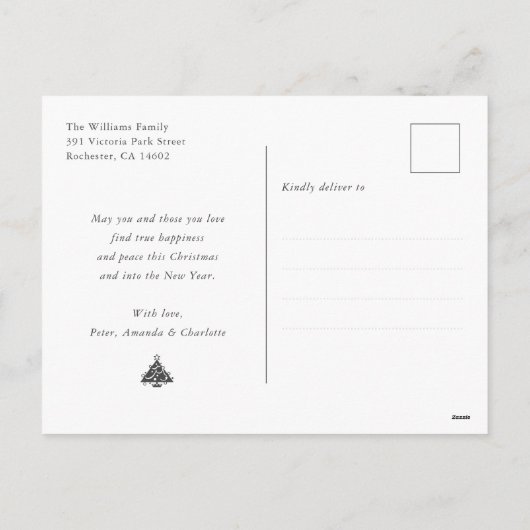 紫の金ゴールドスター3フォトメリークリスマス シーズンポストカード (裏面)