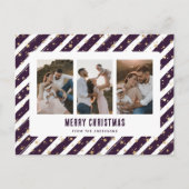 紫の金ゴールドスター3フォトメリークリスマス シーズンポストカード (正面)