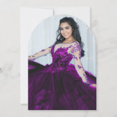 紫の金ゴールドスパークルフォトキンセアニラバルーン 招待状 (裏面)