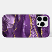 紫の金ゴールドスパークルマーブルあなたの名前iPhoneケース iPhoneケース (裏面横)