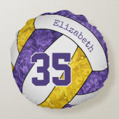 紫の金ゴールドスポーツチームの色の女の子バレーボール ラウンドクッション (裏面)