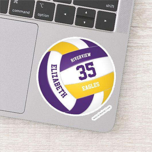紫の金ゴールドチームの色の女の子の男の子バレーボール シール (詳細)