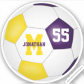 紫の金ゴールドチームの色の女の子サッカー シール (正面)