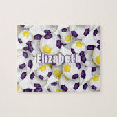 紫の金ゴールドチームの色の女の子サッカー ジグソーパズル (横)