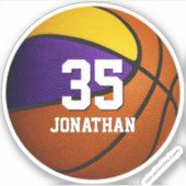 紫の金ゴールドチームの色の男の子バスケットボール シール (正面)