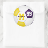 紫の金ゴールドチームカラーサッカーボールパーソナライズされた ラウンドシール (バッグ)