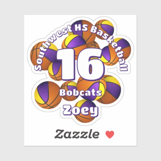 紫の金ゴールドチームカラーバスケットボール子供チーム名 シール (シート)