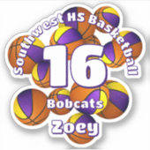 紫の金ゴールドチームカラーバスケットボール子供チーム名 シール (正面)