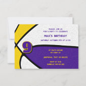 紫の金ゴールドチームカラーバスケットボール誕生日 招待状 (正面)