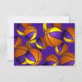 紫の金ゴールドチームカラーバスケット誕生日 招待状 (裏面)