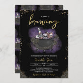 紫の金ゴールドハロウィーンベビーシャワー 招待状 (正面/裏面)