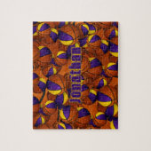 紫の金ゴールドバスケットチームカラーパーソナライズされた ジグソーパズル (縦)