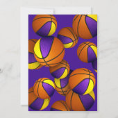 紫の金ゴールドバスケットボール子供のスポーツ誕生日 招待状 (裏面)