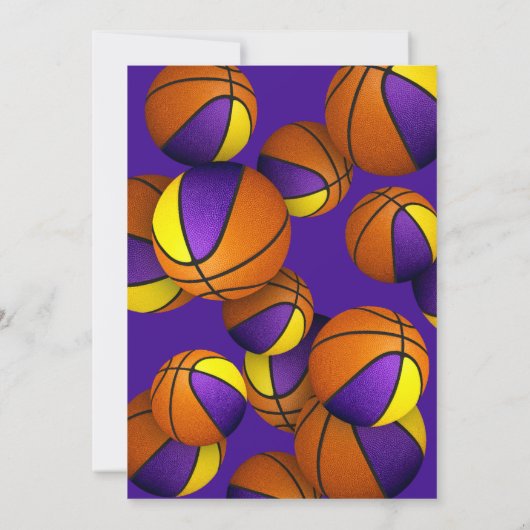 紫の金ゴールドバスケットボール子供のスポーツ誕生日 招待状 (裏面)
