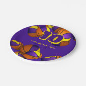 紫の金ゴールドバスケットボール男の子の女の子スポーツパーティー ペーパープレート (アングル)
