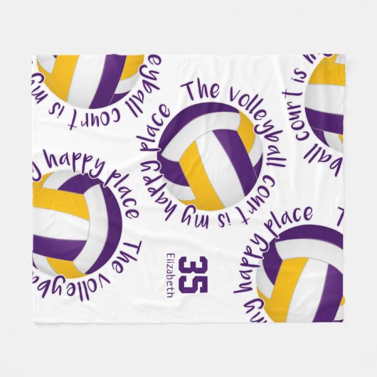 紫の金ゴールドバレーボールコート幸せ場 フリースブランケット (正面(横))