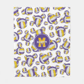 紫の金ゴールドバレーボールチームのカラーモノグラム フリースブランケット (正面)