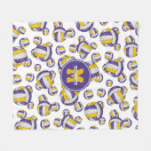 紫の金ゴールドバレーボールチームのカラーモノグラム フリースブランケット (正面(横))