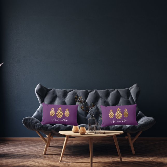 紫の金ゴールドパイナップルモノグラム文字 アウトドアクッション (クリエイターアップロード済み)