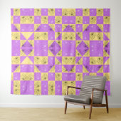 紫の金ゴールドフラワーシームレスチェッカーボードパターン タペストリー (インサイチュ(横))