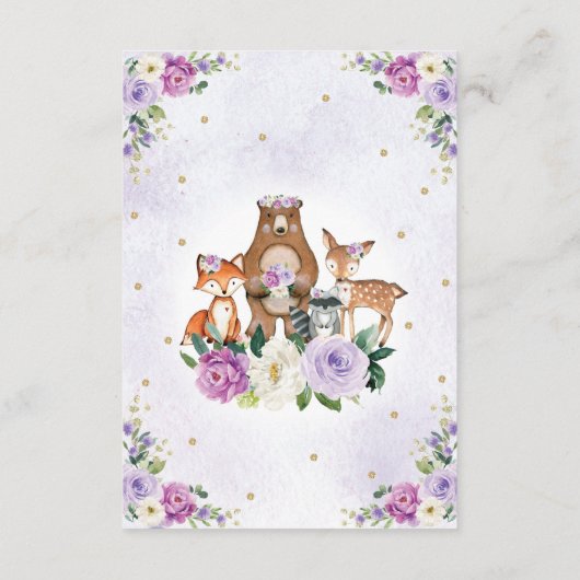 紫の金ゴールドフローラウッドランド動物の本ベビー エンクロージャーカード (裏面)