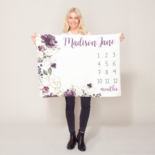 紫の金ゴールドフローラベビーマイルストーンブランケットガール フリースブランケット (インサイチュ)