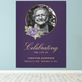 紫の金ゴールドフローラ写真葬式ウェルカムサイン キャンバスプリント (インサイチュ (ウッドフロア))