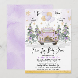 紫の金ゴールドフローラ冬のドライブBy Baby Shower 招待状