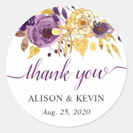 紫の金ゴールドフローラ書道スクリプトありがとう ラウンドシール