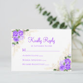 紫の金ゴールドフローラ水結婚色 出欠カード (スタンド正面)