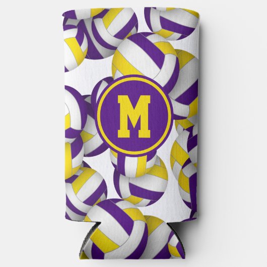 紫の金ゴールドボールのパタモノグラムのーン スリム缶クーラー (正面)