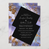 紫の金ゴールドマーブルモダン 招待状 (正面/裏面)