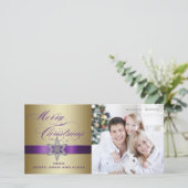 紫の金ゴールドメリークリスマスグリーティングフォトカード シーズンカード (スタンド正面)