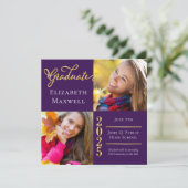 紫の金ゴールド写真の卒業発表 |パーティー 招待状 (スタンド正面)