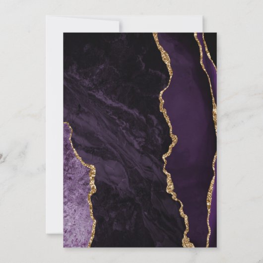 紫の金ゴールド大理石瑪瑙の書結婚道 招待状 (裏面)