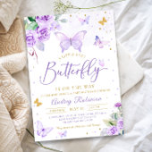 紫の金ゴールド小さな蝶のフローラ赤ちゃんシャワー 招待状