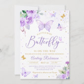 紫の金ゴールド小さな蝶のフローラ赤ちゃんシャワー 招待状 (正面)