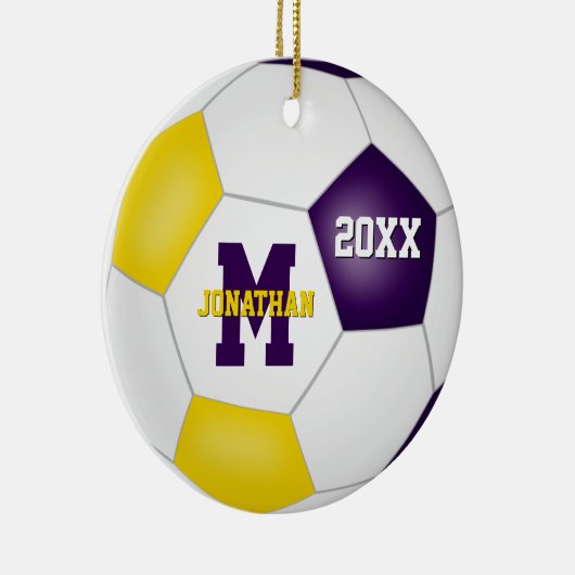 紫の金ゴールド彼は学校チームのカラーサッカー セラミックオーナメント (右)