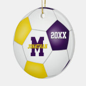 紫の金ゴールド彼は学校チームのカラーサッカー セラミックオーナメント (左)