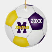 紫の金ゴールド彼は学校チームのカラーサッカー セラミックオーナメント (裏面)