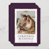 紫の金ゴールド星クリスマス恵み写真 シーズンカード (正面/裏面)