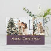 紫の金ゴールド星写真クリスマス シーズンカード (スタンド正面)