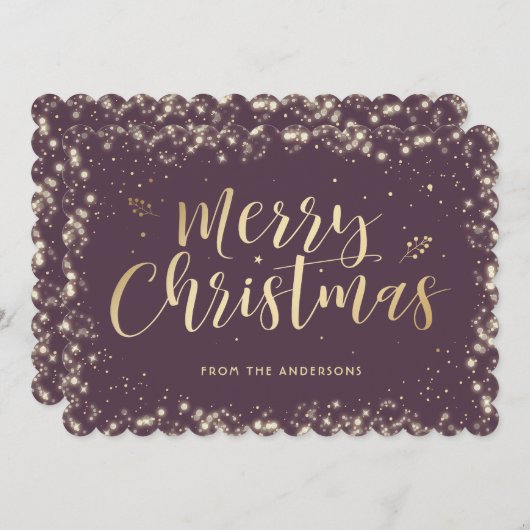 紫の金ゴールド書道楽エレガントしいクリスマス シーズンカード (正面/裏面)