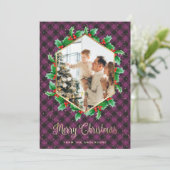 紫の金ゴールド格子雪の水の色フォトクリスマス シーズンカード (スタンド正面)