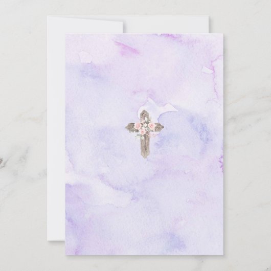 紫の金ゴールド水色クレスト最初の聖体 招待状 (裏面)