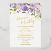 紫の金ゴールド水色ブランチと泡立ち 箔招待状 (正面)