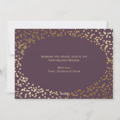 紫の金ゴールド水色ホリーフォトクリスマスカード シーズンカード (裏面)